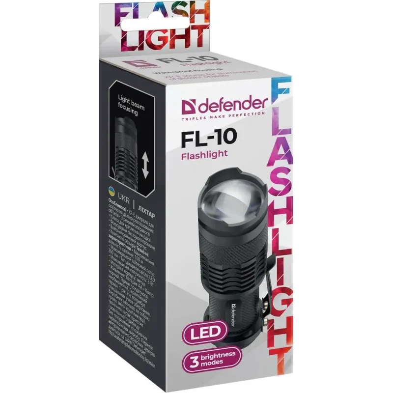Latarka Defender FL-10, XP-E, 3 tryby, metalowa obudowa | PartsPC.pl