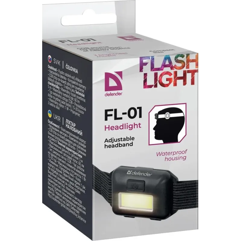 Latarka Defender FL-01, COB, 3 tryby, czołowa | PartsPC.pl