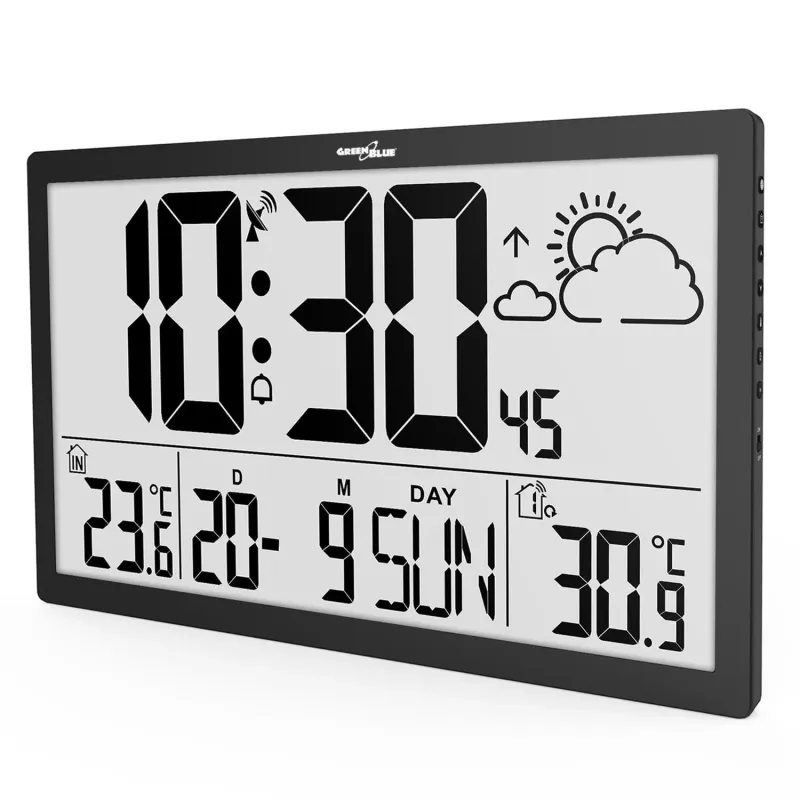 Zegar ścienny LCD bardzo duży GreenBlue GB218 | PartsPC.pl