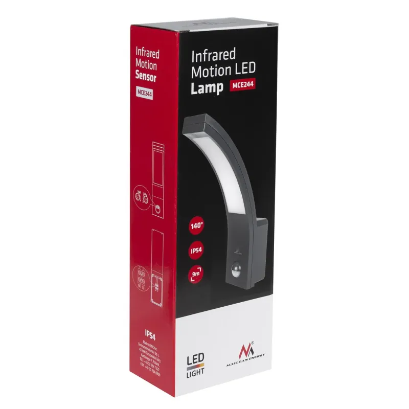 Lampa LED Maclean MCE244 GR z czujnikiem ruchu na podczerwień 750lm 10W