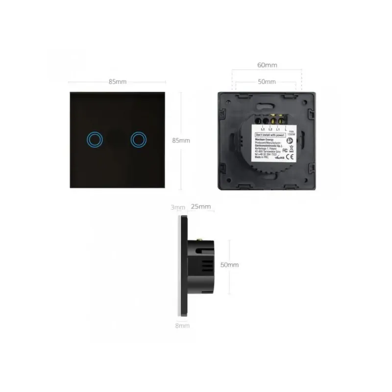 Włącznik dotykowy światła Maclean MCE704B podwójny, sz... | PartsPC.pl