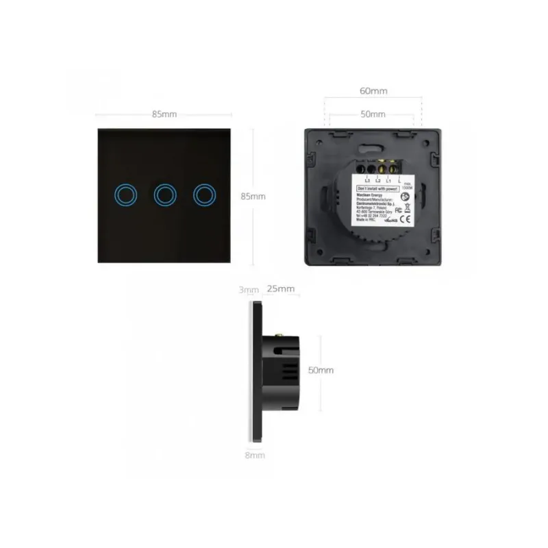 Włącznik dotykowy światła Maclean MCE705B potrójny, sz... | PartsPC.pl