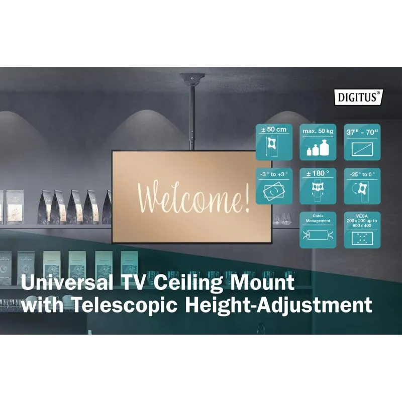 Uchwyt sufitowy DIGITUS TV 37"-70" 50kg, z regulacją... | PartsPC.pl