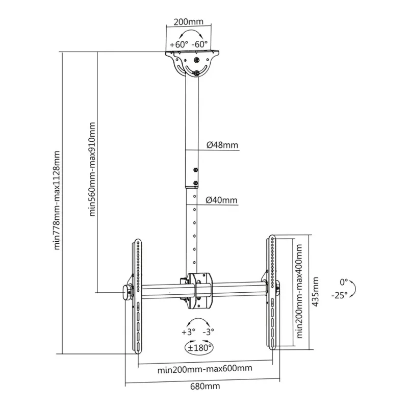 Uchwyt sufitowy DIGITUS TV 37"-70" 50kg, z regulacją... | PartsPC.pl