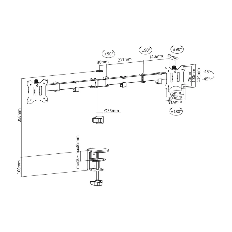 Uchwyt biurkowy podwójny (zacisk) DIGITUS 2xLCD max. | PartsPC.pl