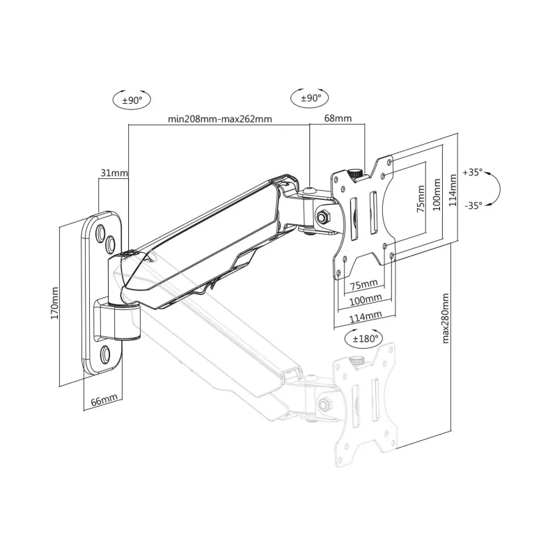 Uchwyt ścienny pojedynczy DIGITUS 1xLCD max 32" i 8kg z | PartsPC.pl