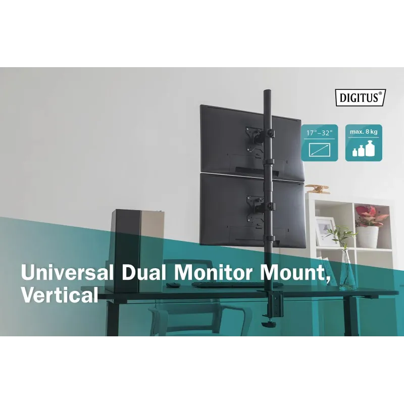 Uchwyt biurkowy DIGITUS pionowy 2xLCD max. 32" 8kg, | PartsPC.pl