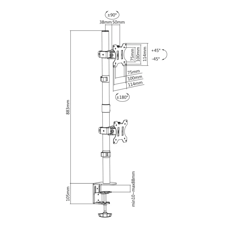 Uchwyt biurkowy DIGITUS pionowy 2xLCD max. 32" 8kg, | PartsPC.pl