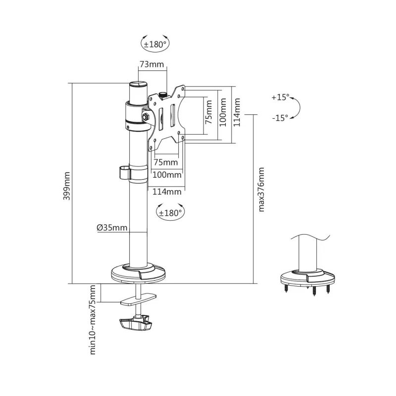Uchwyt biurkowy kolumnowy pojedynczy (zacisk) DIGITUS | PartsPC.pl
