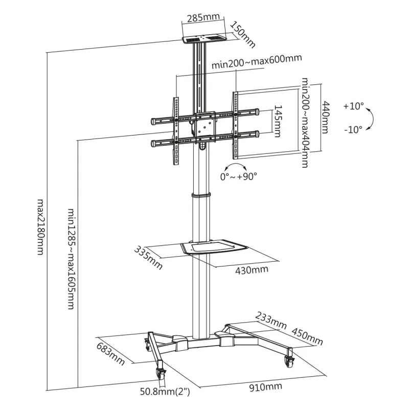Stojak mobilny pojedynczy z półką DIGITUS 1xLCD max. 70" | PartsPC.pl