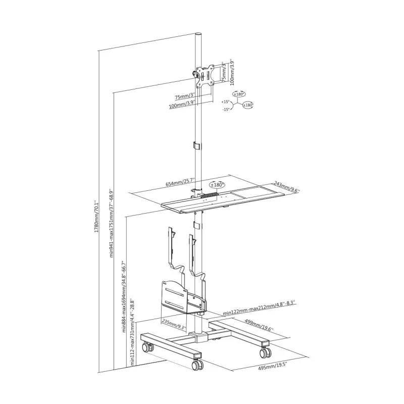 Stojak - mobilna stacja robocza DIGITUS 1xLCD max.32" | PartsPC.pl