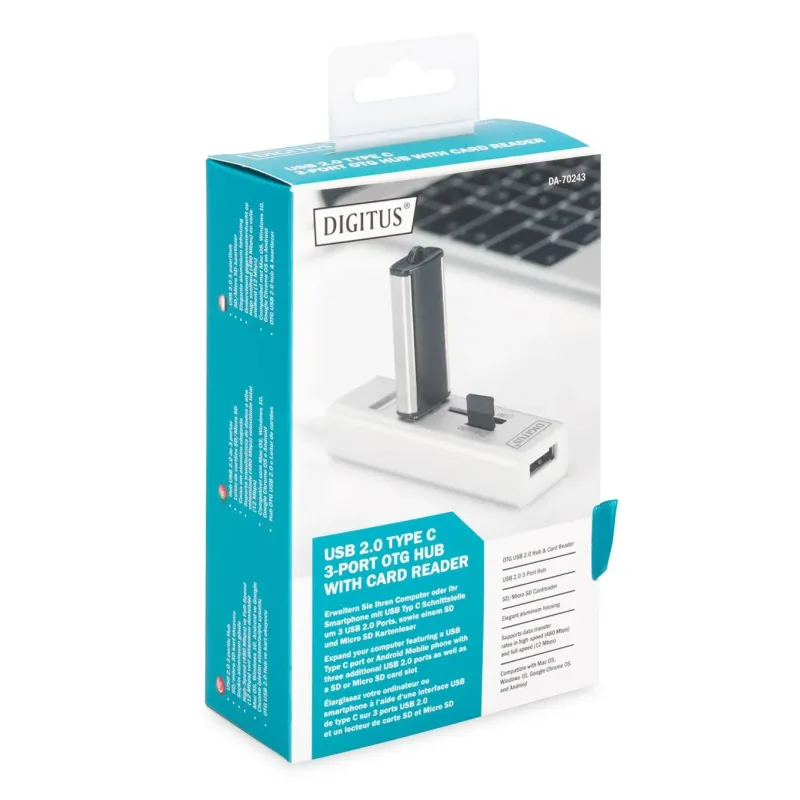 HUB/Koncentrator DIGITUS 3-portowy OTG USB Typ C czytnik | PartsPC.pl