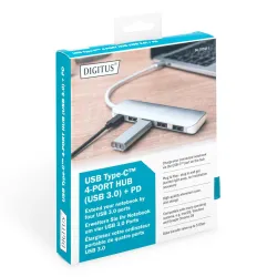 Hub USB DIGITUS 4-portowy USB 3.0 SuperSpeed z Typ C PD | PartsPC.pl