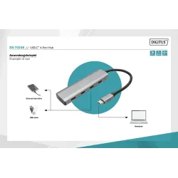 Hub USB Typ C DIGITUS 4-portowy 4x USB Typ C aluminium | PartsPC.pl