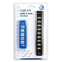 Hub USB LogiLink UA0096 10xUSB 2.0 aktywny czarny | PartsPC.pl