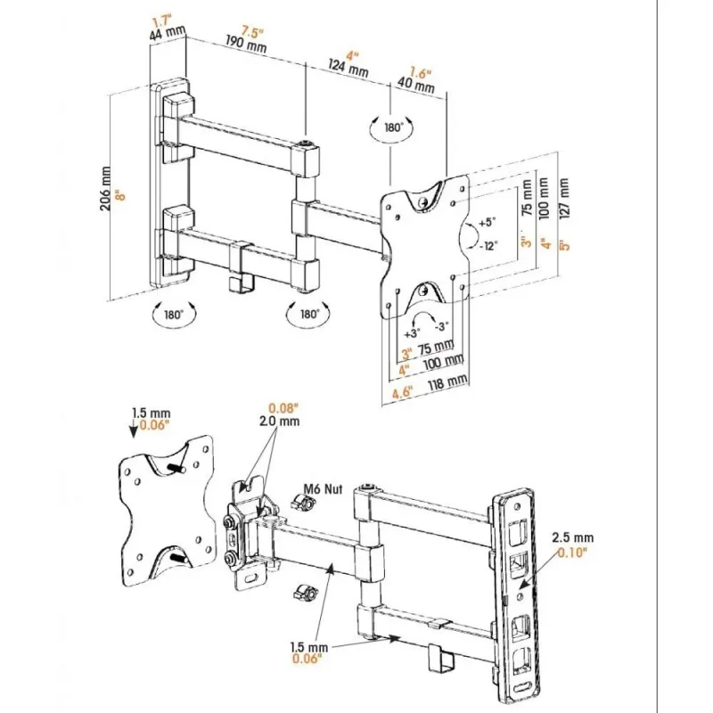 Uchwyt ścienny Manhattan 13"-27", 20kg obrotowy | PartsPC.pl