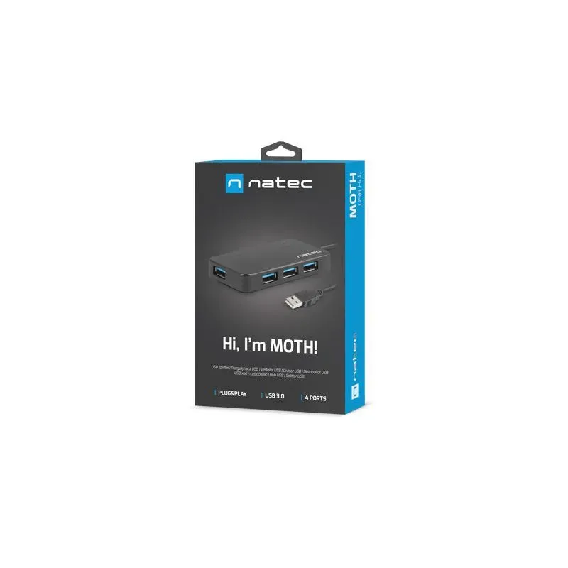 Hub USB Natec Moth 4xUSB 3.0 czarny | PartsPC.pl