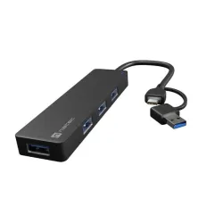 Hub USB Natec Mayfly 4xUSB 3.0 czarny USB-C + Adapter | PartsPC.pl