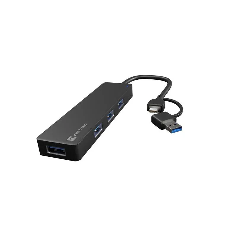 Hub USB Natec Mayfly 4xUSB 3.0 czarny USB-C + Adapter | PartsPC.pl