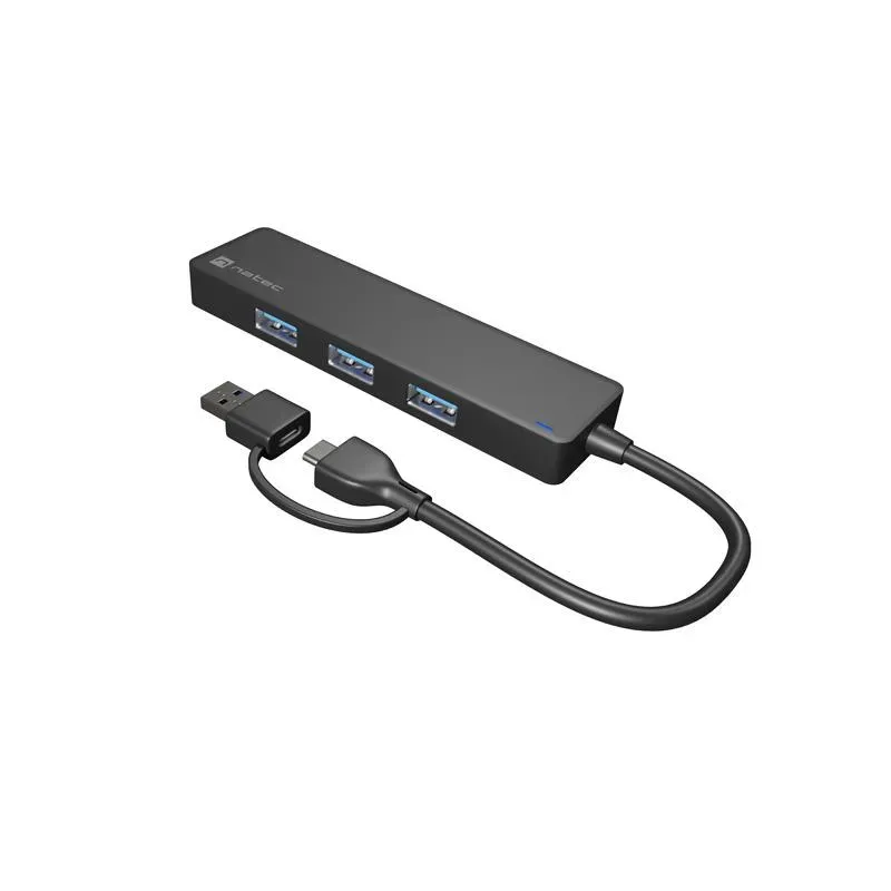 Hub USB Natec Mayfly 4xUSB 3.0 czarny USB-C + Adapter | PartsPC.pl