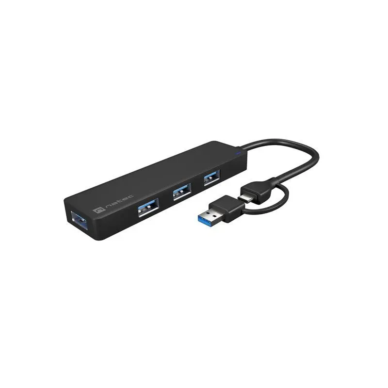 Hub USB Natec Mayfly 4xUSB 3.0 czarny USB-C + Adapter | PartsPC.pl