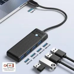 HUB USB-C Orico PAPW4A-C3-015-BK-EP 4 x USB-A 3.0 5Gbps, | PartsPC.pl