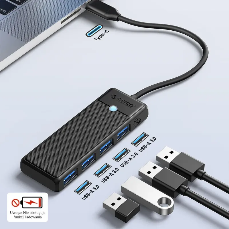 HUB USB-C Orico PAPW4A-C3-015-BK-EP 4 x USB-A 3.0 5Gbps, | PartsPC.pl