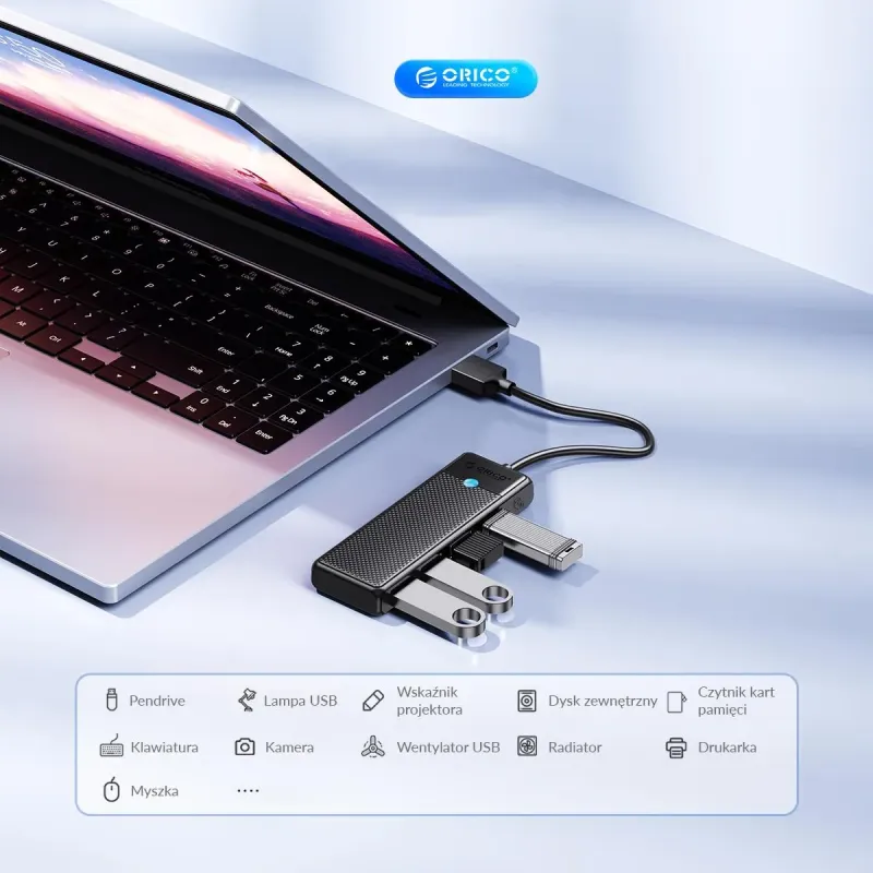 HUB USB-C Orico PAPW4A-C3-015-BK-EP 4 x USB-A 3.0 5Gbps, | PartsPC.pl