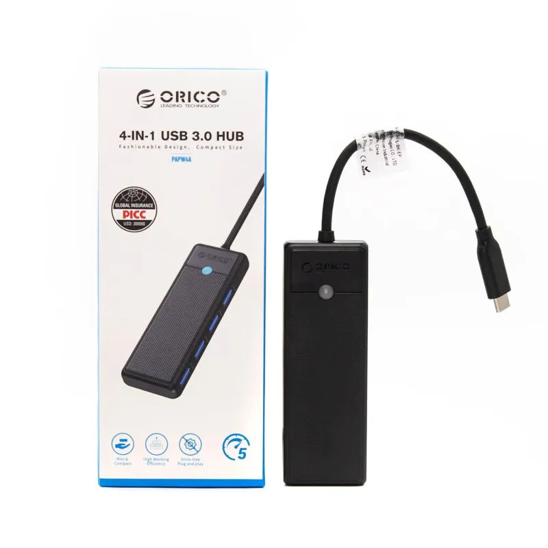 HUB USB-C Orico PAPW4A-C3-015-BK-EP 4 x USB-A 3.0 5Gbps, | PartsPC.pl
