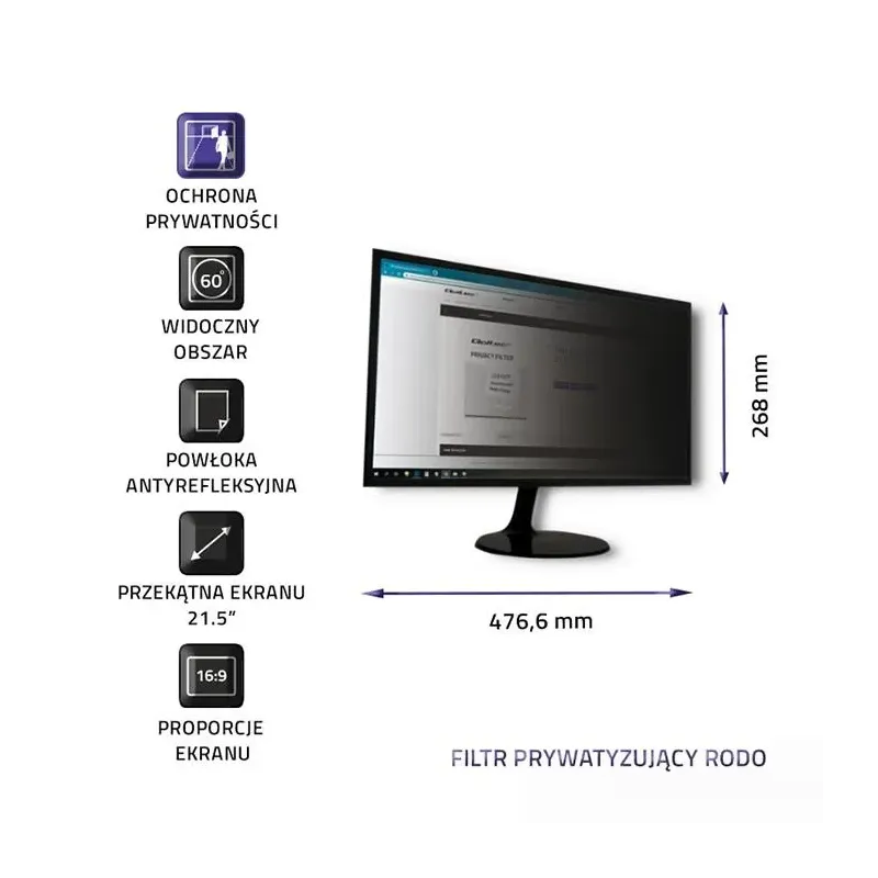 Filtr prywatyzujący RODO Qoltec 21.5" (16:9) | PartsPC.pl