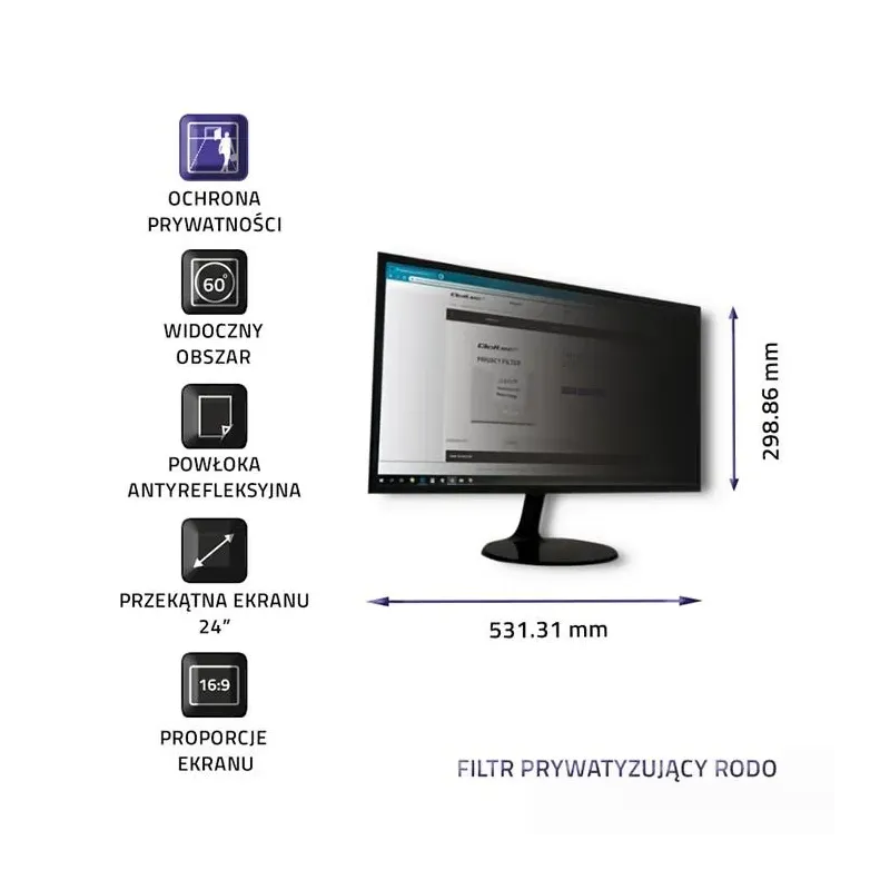 Filtr prywatyzujący RODO Qoltec 24" (16:9) | PartsPC.pl