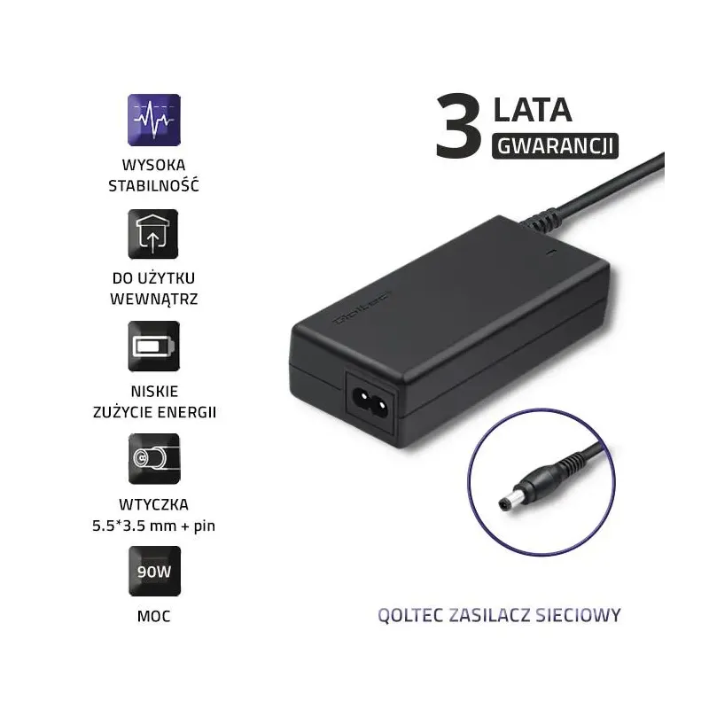 Zasilacz sieciowy Qoltec do Samsung 90W 19V 4,74A | PartsPC.pl
