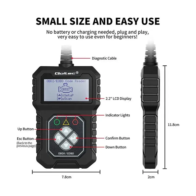 Tester cyfrowy Qoltec diagnostyczny ProLine | OBDII EOBD | PartsPC.pl