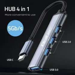 Hub Qoltec adapter USB-C 3.1 4w1 | USB 3.0 | 3x USB 2.0 | PartsPC.pl