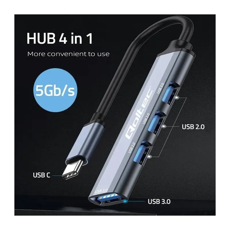 Hub Qoltec adapter USB-C 3.1 4w1 | USB 3.0 | 3x USB 2.0 | PartsPC.pl