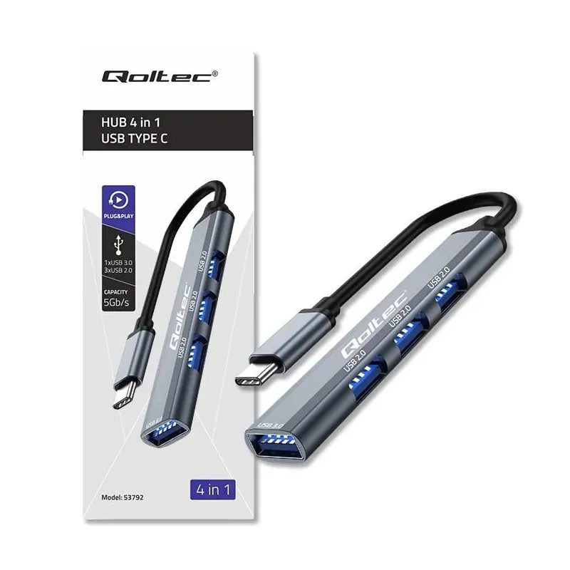 Hub Qoltec adapter USB-C 3.1 4w1 | USB 3.0 | 3x USB 2.0 | PartsPC.pl