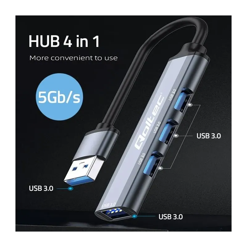 Hub Qoltec adapter USB 3.0 4w1 | 4x USB 3.0 | PartsPC.pl