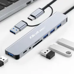 Hub Qoltec 8w1 USB-C/USB | USB-C | 4xUSB | SD/TF card | | PartsPC.pl