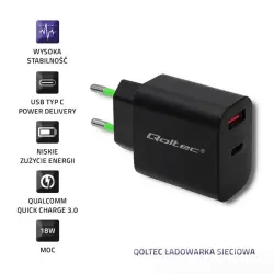 Ładowarka sieciowa Qoltec 18W | 5-12V | 1.5-3A | USB typ | PartsPC.pl