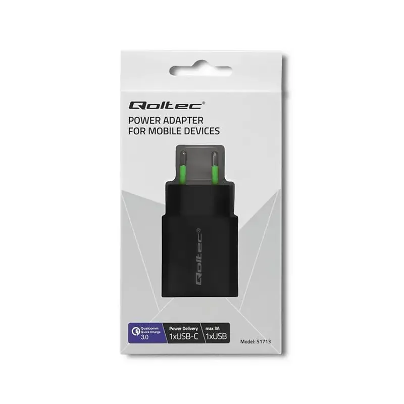 Ładowarka sieciowa Qoltec 18W | 5-12V | 1.5-3A | USB typ | PartsPC.pl