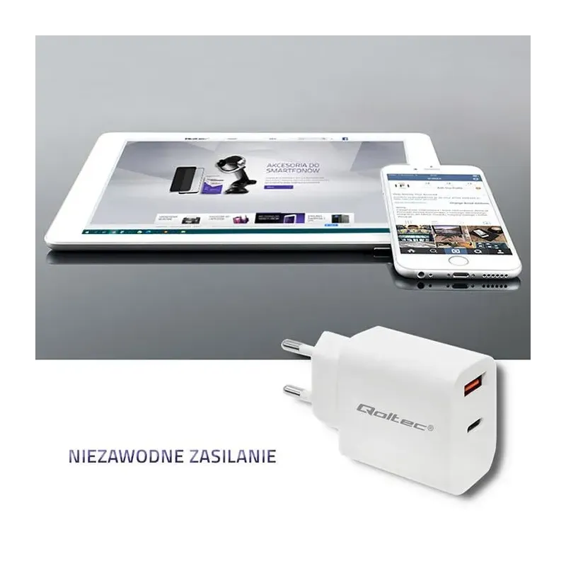 Ładowarka sieciowa Qoltec 18W | 5-12V | 1.5-3A | USB typ | PartsPC.pl