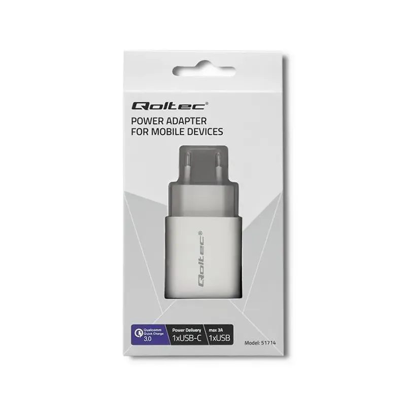 Ładowarka sieciowa Qoltec 18W | 5-12V | 1.5-3A | USB typ | PartsPC.pl