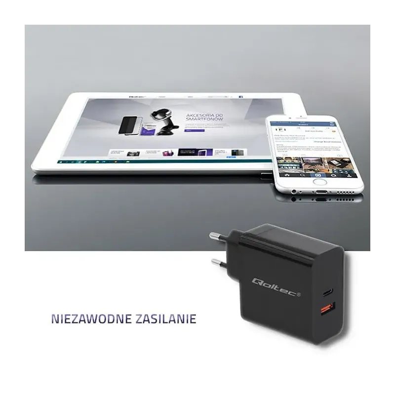 Ładowarka sieciowa Qoltec 63W | 5-20V | 1.5-3A | USB typ... | PartsPC.pl