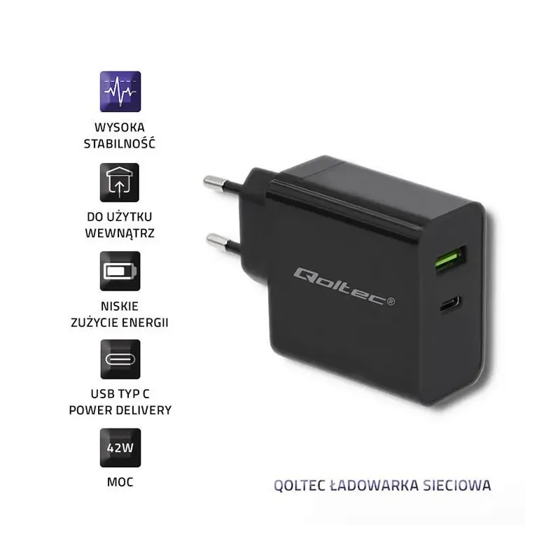 Ładowarka sieciowa Qoltec 45W | 5-20V | 2.25-3A | USB... | PartsPC.pl