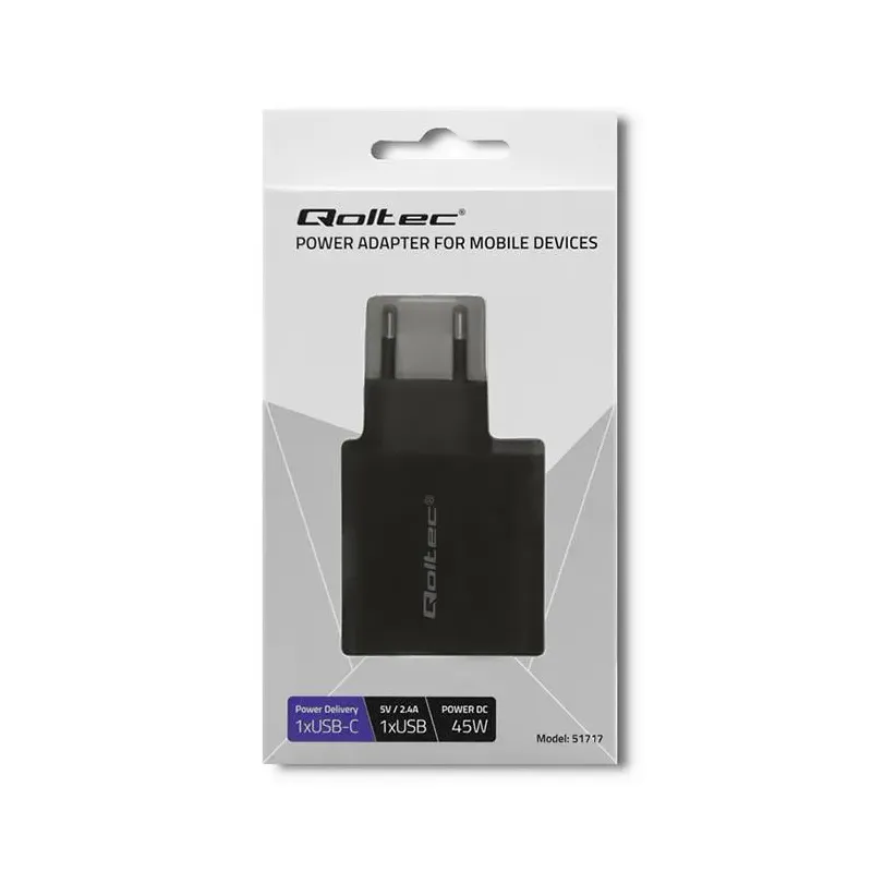 Ładowarka sieciowa Qoltec 45W | 5-20V | 2.25-3A | USB... | PartsPC.pl