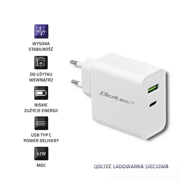 Ładowarka sieciowa Qoltec 45W | 5-20V | 2.4-3A | USB typ... | PartsPC.pl