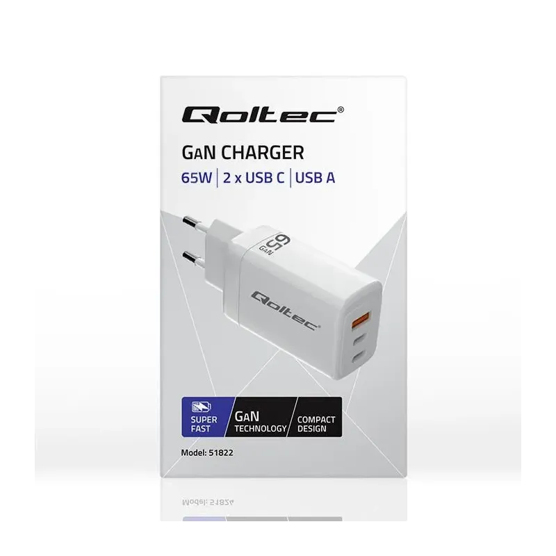 Ładowarka sieciowa Qoltec 65W GaN | 5-20V | 3-3.35A | | PartsPC.pl