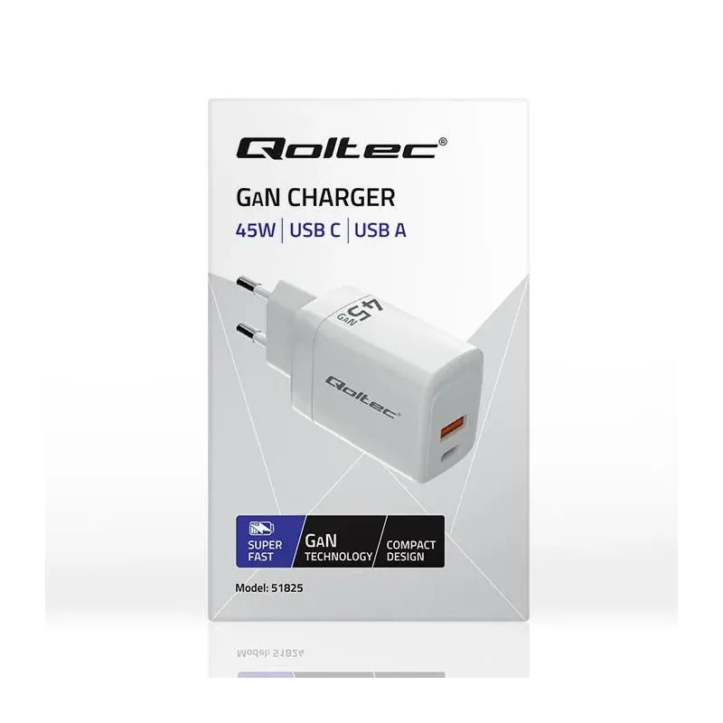 Ładowarka sieciowa Qoltec 45W GaN | 5-20V | 1.5-3A | | PartsPC.pl