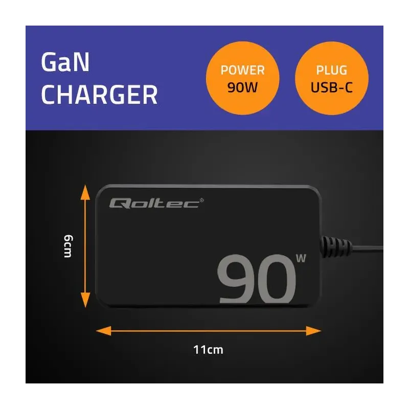 Ładowarka sieciowa Qoltec 90W GaN Super Fast SLIM | PD | | PartsPC.pl