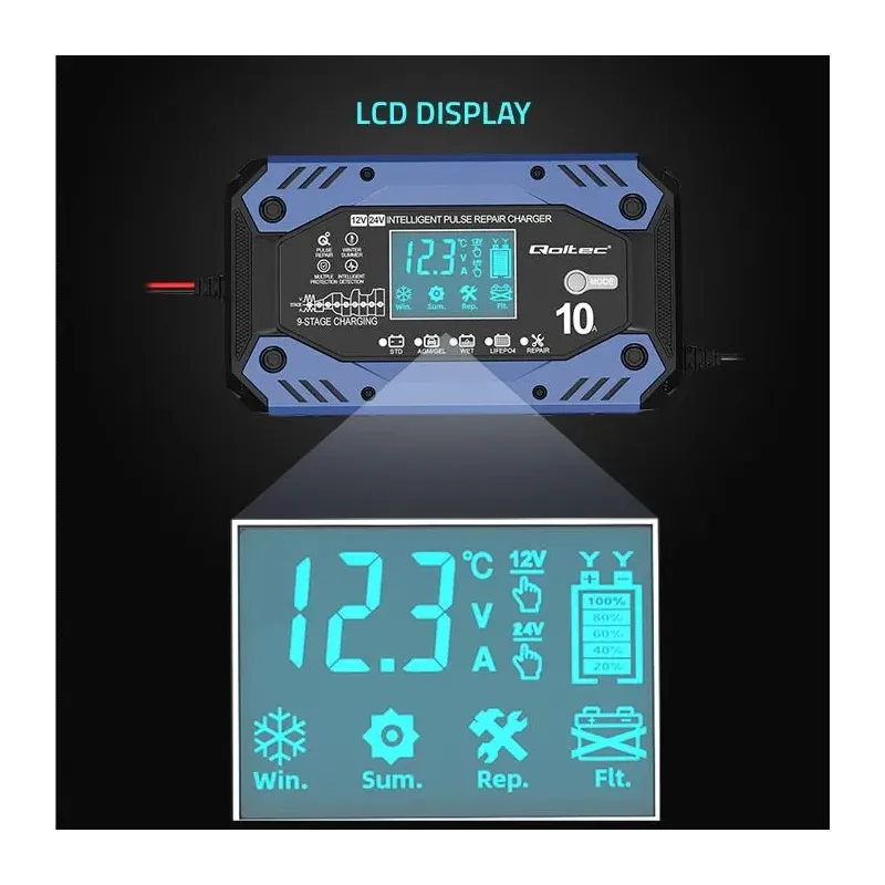 Ładowarka inteligentna Qoltec do akumulatora STD AGM GEL | PartsPC.pl